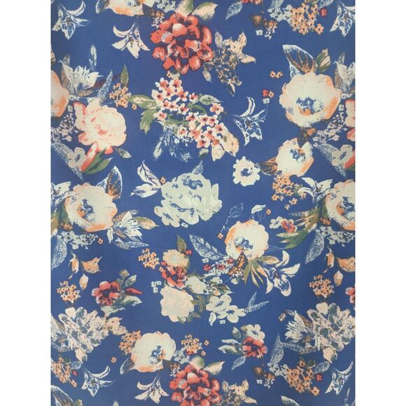 41 Hawthorne Scalloped Cap Sleeve Blouse M Womens Blue Floral V Neck Key Hole - Picture 5 of 10